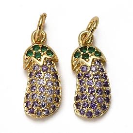 Brass Micro Pave Cubic Zirconia Charms, with Jump Rings, Long-Lasting Plated, Eggplant, Lilac