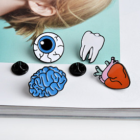 Unique Alloy Brooch Set - Heart, Eye, Tooth, Brain Collar Pins for Fashionable Statement
