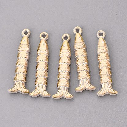 CCB Plastic Pendants, Fish Charms, Golden Metal Enlaced