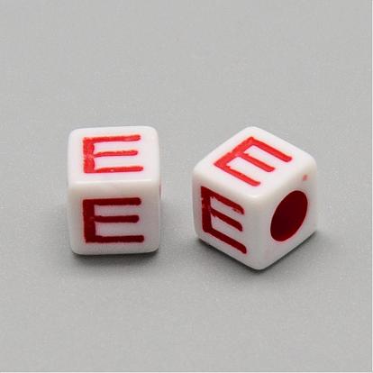 Opaque European Style Acrylic Beads, Horizontal Hole, Cube with Letters