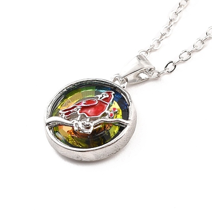 Collar con colgante de donut de pájaro para mujer, Platino