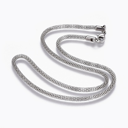 304 Stainless Steel Mesh Chain Necklaces, with Lobster Claw Clasp