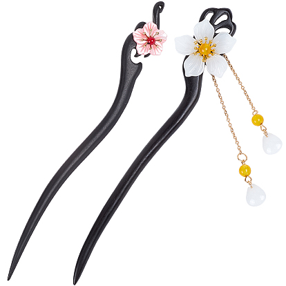 2шт 2 стили деревянные палочки для волос, цветочное винтажное украшение для волос