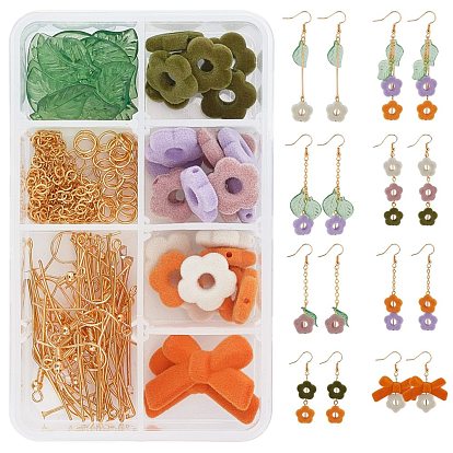 DIY Flocky Earring Making Kits, Including Acrylic Beads & Beads Frames & Pendants, Iron Bar Links Connectors, Brass Cable Chains & Earring Hooks
