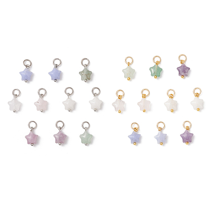 10 шт. 5 стили подвески-звезды из натурального белого нефрита, розового кварца, лепидолита, зеленого авантюрина и синтетического голубого кружевного агата, с 304 кольцами из нержавеющей стали, смешанные окрашенные и неокрашенные