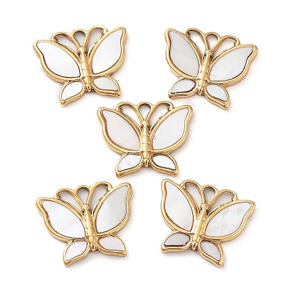 304 Stainless Steel Pendants, with Pave Shell, Butterfly Charm