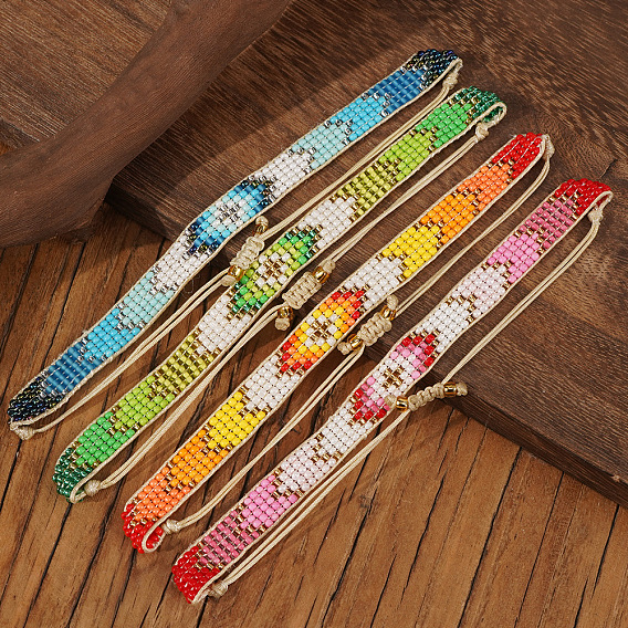 Регулируемые браслеты из плетеного бисера и стеклянных бусин для женщин