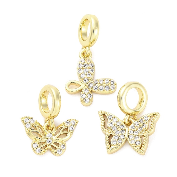 Латунное микропейв с кубическим цирконием европейские подвески с подвесками, бабочка, Подвески с большими отверстиями