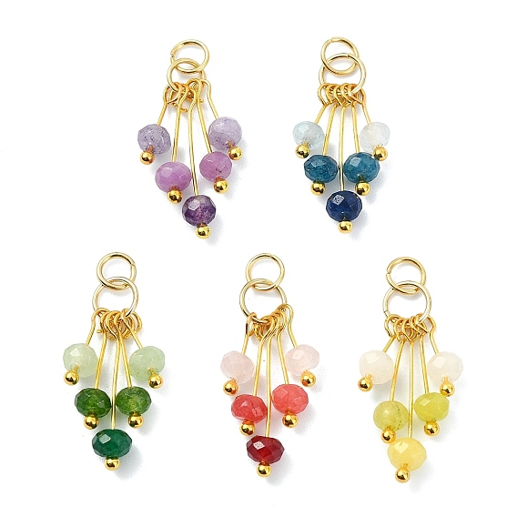 Крашеные нефрита подвески натуральный Malaysia, Граненые бусины-рондели, подвески-кисточки с латунной фурнитурой, золотые