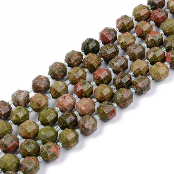 Natural Unakite Beads Strands, Round, Faceted