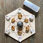 Hexagon with Flower of Life Wooden Crystal Ball Display Stands, Crystal Sphere Holders, Home Decoration