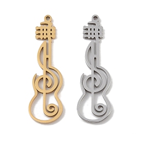 304 Stainless Steel Pendants, Laser Cut, Hollow Guitar with Musical Note Charm