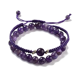 Natural Gemstone Round Beaded Stretch Bracelets & Braided Bead Bracelets, Stackable Bracelets with Synthetic Non-magnetic Hematite