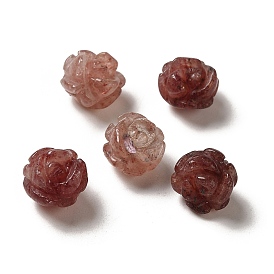 Perles de fleurs sculptées en quartz fraise naturel, rose