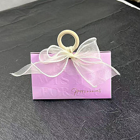 European Style Wedding Dress Paper Candy Gift Packaging Boxes with Ribbon and Wood Handle, Foldable Storage Boxes for Wedding