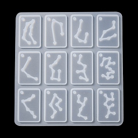 Douze constellations rectangle pendentifs moules en silicone, moules de résine, pour la résine UV, fabrication de bijoux en résine époxy