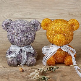 Resin Bear Display Decoration, with Gemstone Chips inside Statues for Home Office Decorations