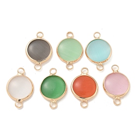 Brass Pave Glass Flat Round Connector Charms, Real 18K Gold Plated