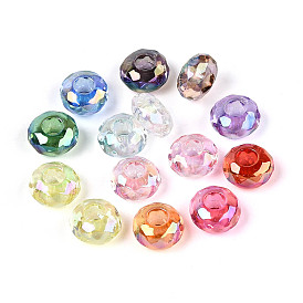 УФ-покрытие прозрачные акриловые европейские бусины, радужный, рондель, граненые, большое отверстие шарик