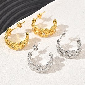 Ohrstecker aus Messing mit Mikropavé-Kubikzirkonia für Damen, Blume, halbe Creolen, langlebig überzogen, Gestell, Bleifrei und cadmium frei