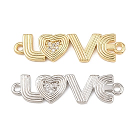 Подвески-соединители Love из латуни с микропаве из прозрачных кубических цирконий, без кадмия и без свинца, стойки покрытие, долговечный, с прыжковых колец