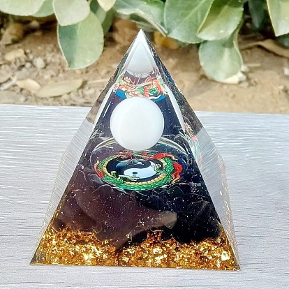 Energiegeneratoren aus Orgonit-Pyramidenharz, natürliche Obsidiansplitter im Inneren als Schreibtischdekoration für das Homeoffice