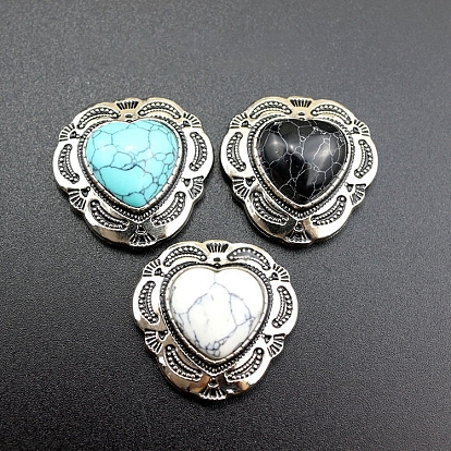 Alloy Buttons, with Synthetic Turquoise, Heart, Antique Silver