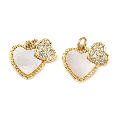 Латунные микропаве прозрачные подвески с фианитом, шарма сердца, с естественной оболочке, без кадмия и без свинца, стойки покрытие, долговечный
