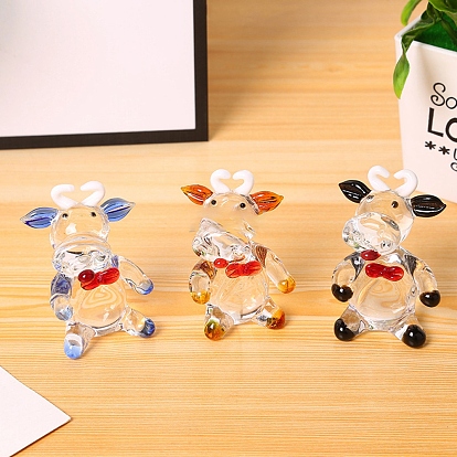 Handmade Lampwork 3D Cattle Figurines Ornament, Home Office Desk Feng Shui Decoration