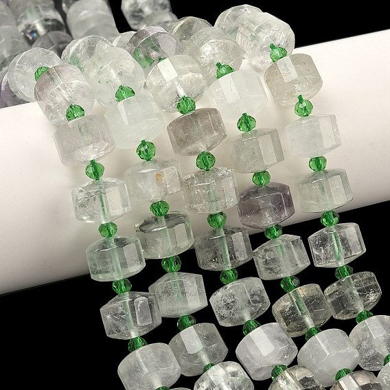 Естественный зеленый кварцевые нити бисера, граненые, диск, Heishi бусы, с бисером