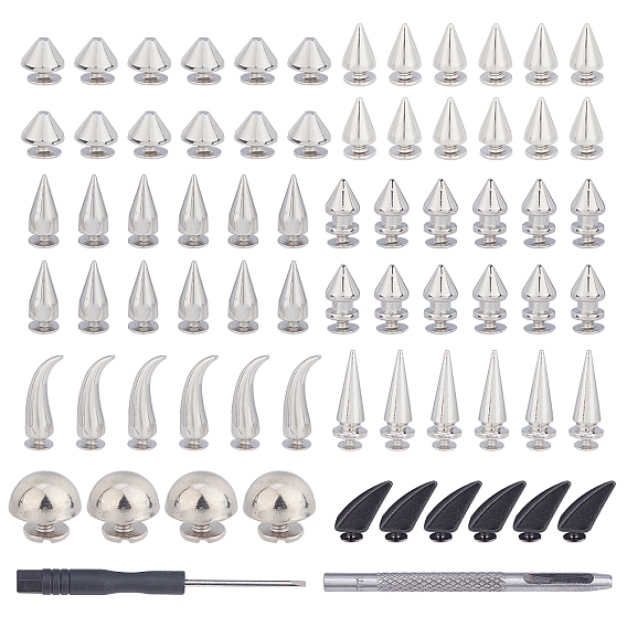 Alloy Rivets & Cone Spikes Screwback Studs & Studs Rivets, Zinc Alloy Craft Solid Screw Rivet & Studs Rivets, with Leather Tools and Iron Screwdriver, for DIY Crafting Repairing Decoration