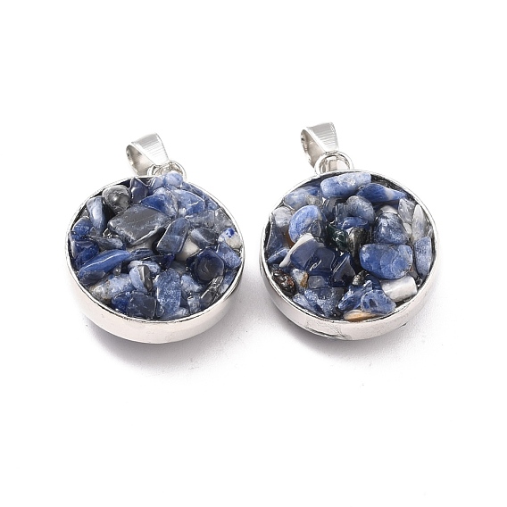 Natural Sodalite Pendants, with Alloy Edges, Flat Round