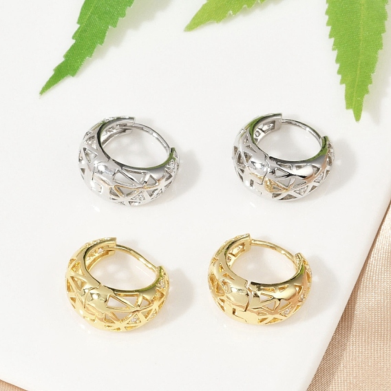 Полые треугольные латунные серьги-кольца с микропаве из прозрачного кубического циркония, долговечный, без кадмия и без свинца, стойки покрытие