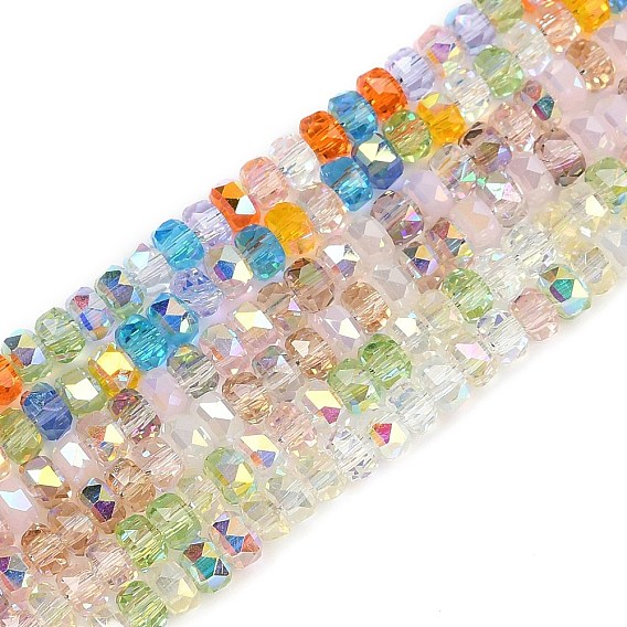 Стеклянные бусины с гальваническим покрытием , рондель, граненые