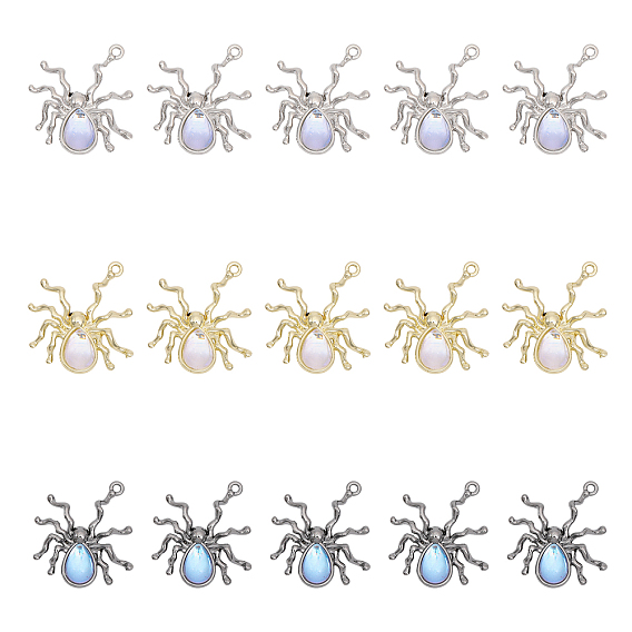 15шт 3 цвета подвески из сплава с покрытием для Хэллоуина, очарование паука, с сиреневыми бусинами из смолы