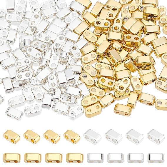 160шт. 2 цвета гальванизированные немагнитные синтетические гематитовые многожильные звенья, 2 отверстие бисер, класс АА, прямоугольные, долговечный