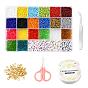 DIY Jewelry Making Kits, Including Round Glass Seed Beads, Bicone & Flat Round Acrylic Beads, Rondelle Glass Beads, Elastic Crystal Thread, Tweezers, Scissors, Alloy Clasps and Iron Rings
