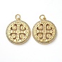 Золотой тон латунные микро проложить кубического циркония кулоны, с прыжковых колец, плоский круг с крестом и словом
