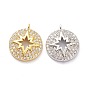 Латунные микропаве прозрачные подвески с фианитом, долговечный, плоские круглые со звездой