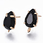 Brass Stud Earring Findings, with Opaque Glass and Loop, Long-Lasting Plated, Cadmium Free & Nickel Free & Lead Free, Teardrop, Light Gold