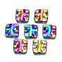 Rack Plating Rainbow Color Alloy Beads, Cadmium Free & Nickel Free & Lead Free, Hammered Square