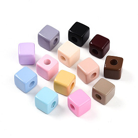 Opaque Acrylic European Beads, Cube, Large Hole Bead