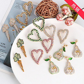 Minimalist Heart-shaped Fruit Diamond Earrings for Women, Mix and Match Jewelry.