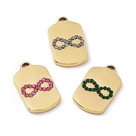 Vacuum Plating 201 Stainless Steel Pendants, with Rhinestone, Real 18K Gold Plated, Oval with Infinity Charms