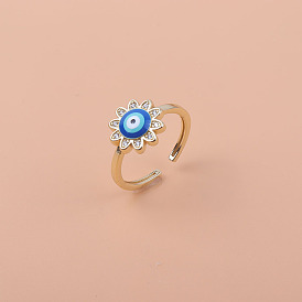Fashionable Copper Plated Gold Sunflower Devil Eye Oil Drop Women's Ring