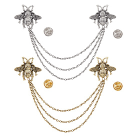 2шт 2 цвета двойная пчела подвесная цепочка брошь, булавка с кисточкой из сплава для воротника рубашки костюма