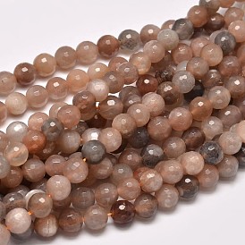Faceted Natural Multi-Moonstone Round Bead Strands