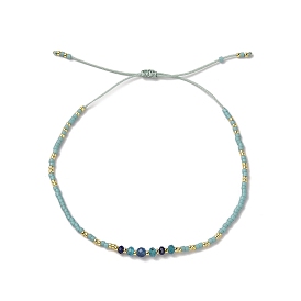 Miyuki Seed Beads and Natural Apatite Braided Bead Bracelets, with Nylon Cord