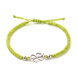 304 Stainless Steel Clover Braided Bead Bracelet, Adjustable Friendship Bracelet for Women