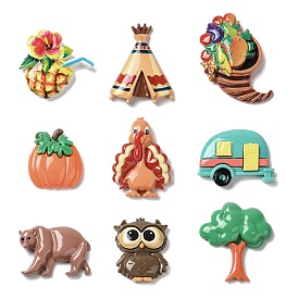 Cartoon Tribe Theme Opaque Resin Decoden Cabochons, Pumpkin/Owl/Tree/Bear/Peacock/Car/Pineapple/Tent/Fruit Basket